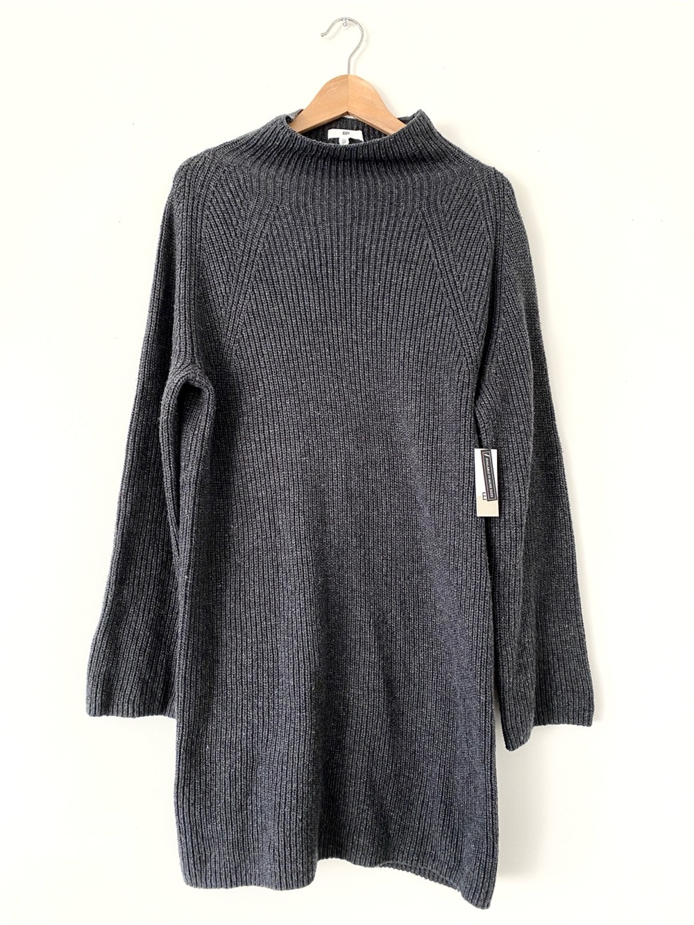bp Charcoal Ribbed Turtleneck Sweater Dress Sz L Contemporary Minimalist Chic